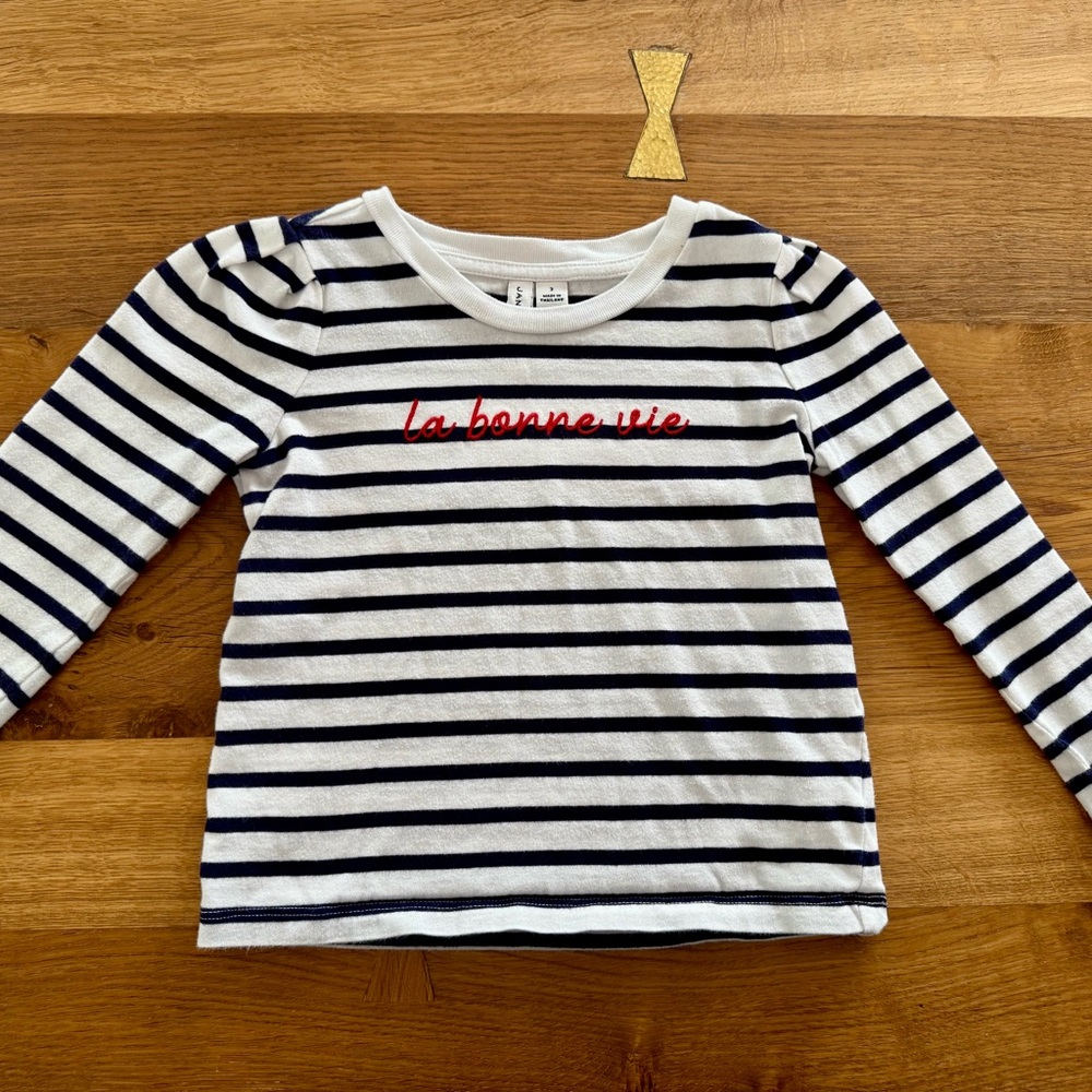 Janie And Jack French Style Striped Long Sleeve Cotton Shirt ‘La Bonne Vie’  3